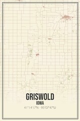 Retro US city map of Griswold, Iowa. Vintage street map.