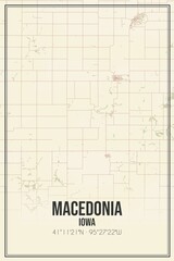 Retro US city map of Macedonia, Iowa. Vintage street map.