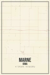 Retro US city map of Marne, Iowa. Vintage street map.
