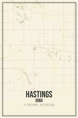 Retro US city map of Hastings, Iowa. Vintage street map.