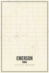Retro US city map of Emerson, Iowa. Vintage street map.