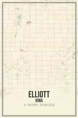 Retro US city map of Elliott, Iowa. Vintage street map.