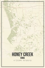 Retro US city map of Honey Creek, Iowa. Vintage street map.