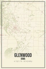 Retro US city map of Glenwood, Iowa. Vintage street map.