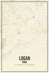 Retro US city map of Logan, Iowa. Vintage street map.