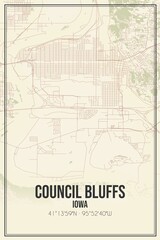 Retro US city map of Council Bluffs, Iowa. Vintage street map.