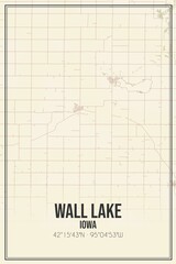 Retro US city map of Wall Lake, Iowa. Vintage street map.