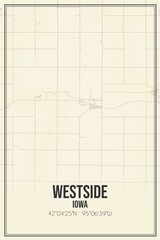 Retro US city map of Westside, Iowa. Vintage street map.