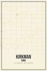 Retro US city map of Kirkman, Iowa. Vintage street map.