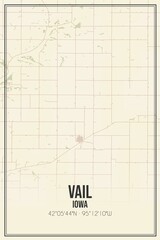 Retro US city map of Vail, Iowa. Vintage street map.
