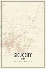 Retro US city map of Sioux City, Iowa. Vintage street map.