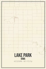 Retro US city map of Lake Park, Iowa. Vintage street map.