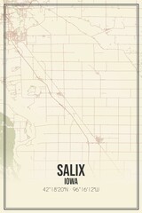 Retro US city map of Salix, Iowa. Vintage street map.