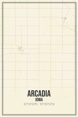 Retro US city map of Arcadia, Iowa. Vintage street map.