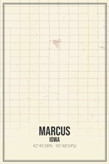 Retro US city map of Marcus, Iowa. Vintage street map.