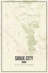 Retro US city map of Sioux City, Iowa. Vintage street map.
