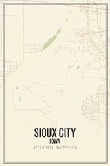 Retro US city map of Sioux City, Iowa. Vintage street map.