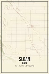 Retro US city map of Sloan, Iowa. Vintage street map.
