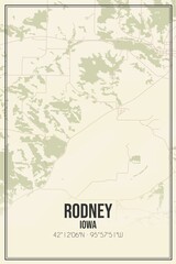 Retro US city map of Rodney, Iowa. Vintage street map.