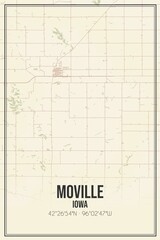 Retro US city map of Moville, Iowa. Vintage street map.