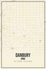 Retro US city map of Danbury, Iowa. Vintage street map.