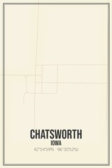 Retro US city map of Chatsworth, Iowa. Vintage street map.