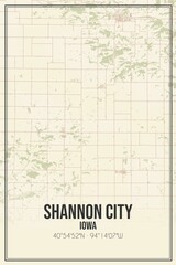 Retro US city map of Shannon City, Iowa. Vintage street map.