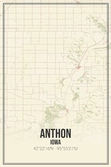 Retro US city map of Anthon, Iowa. Vintage street map.