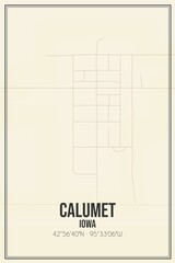 Retro US city map of Calumet, Iowa. Vintage street map.