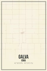 Retro US city map of Galva, Iowa. Vintage street map.