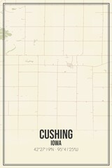 Retro US city map of Cushing, Iowa. Vintage street map.