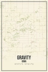 Retro US city map of Gravity, Iowa. Vintage street map.