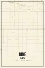 Retro US city map of Dike, Iowa. Vintage street map.
