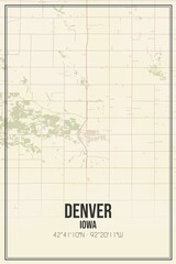 Retro US city map of Denver, Iowa. Vintage street map.