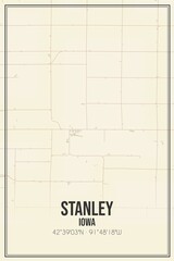 Retro US city map of Stanley, Iowa. Vintage street map.