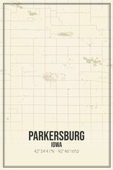 Retro US city map of Parkersburg, Iowa. Vintage street map.