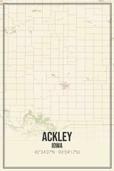 Retro US city map of Ackley, Iowa. Vintage street map.
