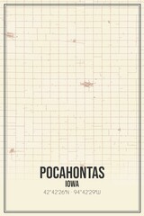 Retro US city map of Pocahontas, Iowa. Vintage street map.