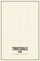Retro US city map of Truesdale, Iowa. Vintage street map.
