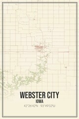 Retro US city map of Webster City, Iowa. Vintage street map.