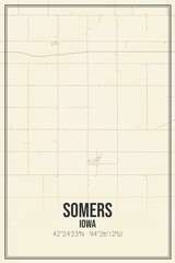 Retro US city map of Somers, Iowa. Vintage street map.