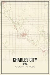 Retro US city map of Charles City, Iowa. Vintage street map.