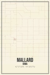 Retro US city map of Mallard, Iowa. Vintage street map.
