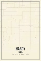 Retro US city map of Hardy, Iowa. Vintage street map.