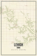 Retro US city map of Lehigh, Iowa. Vintage street map.