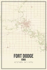 Retro US city map of Fort Dodge, Iowa. Vintage street map.