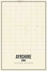 Retro US city map of Ayrshire, Iowa. Vintage street map.