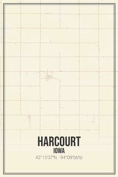 Retro US City Map Of Harcourt, Iowa. Vintage Street Map.