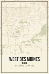 Retro US city map of West Des Moines, Iowa. Vintage street map.