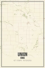 Retro US city map of Union, Iowa. Vintage street map.